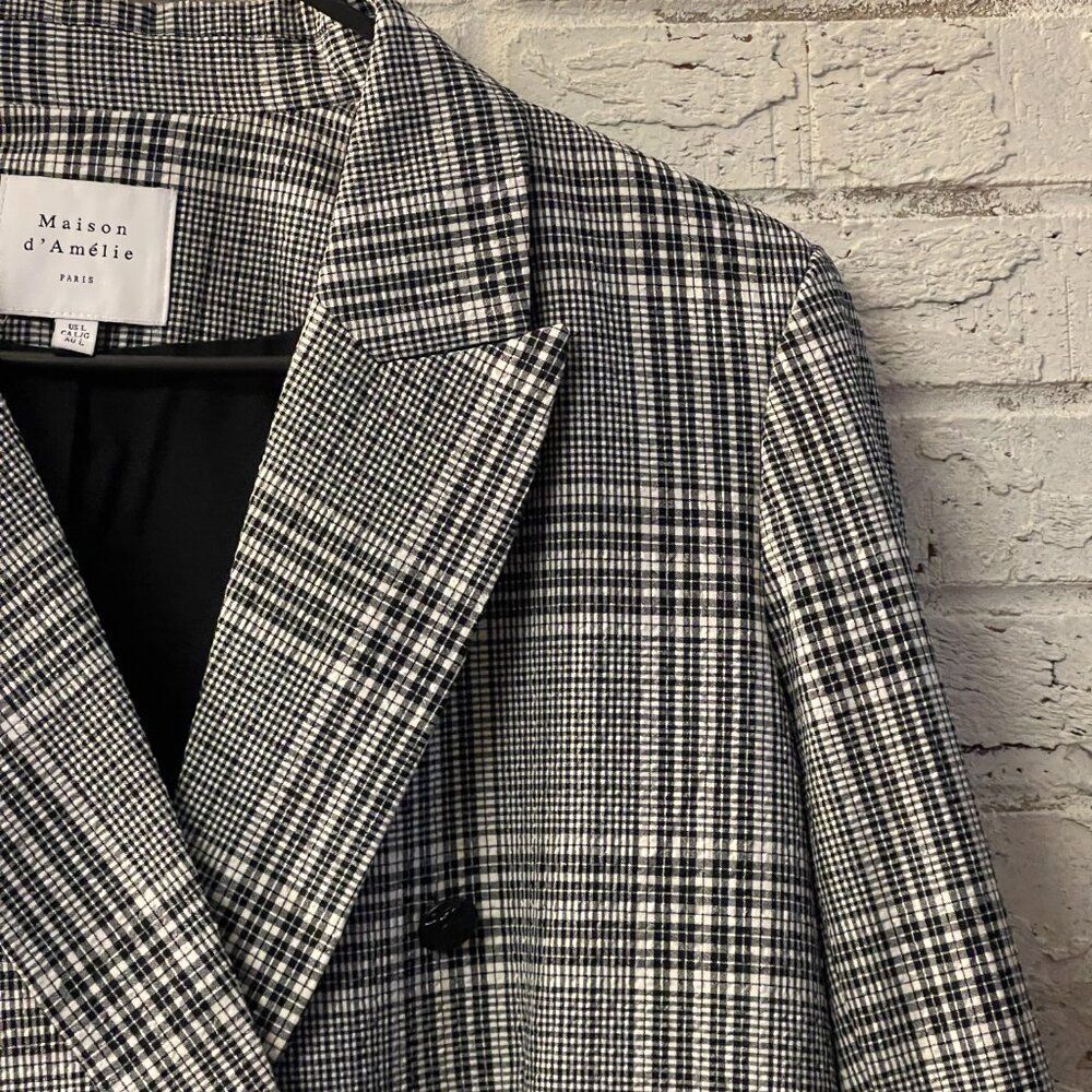 Maison d'Amelie Paris Gingham Black White Plaid Blazer Large - Picture 3 of 13